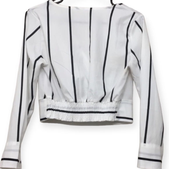 Striped Faux Wrap Cropped Blouse - Picture 2 of 6
